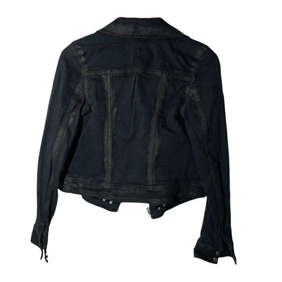 PAIGE size small black denim biker moto jacket zip front jeans - Picture 4 of 6